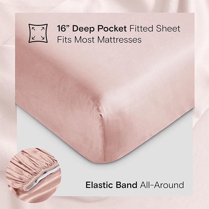 DOZ Sheet Set, 100% Viscose derived from Bamboo, Organically Grown, Buttery Soft, Cooling Sheets, High GSM, Deep Pockets - 4 Piece - 2 Pillowcases 1 Fitted 1 Top Sheet (Blush, Cal King)