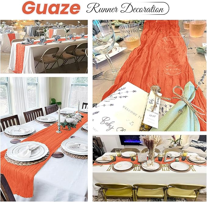 8 Pack Orange Cheesecloth Table Runner 20 x 120 inch Gauze Table Runners 10 FT Long,Semi Sheer Cheese Cloth Fabric Table Runner Bulk for Wedding,Party,Baby Shower,Bridal Shower Decoration