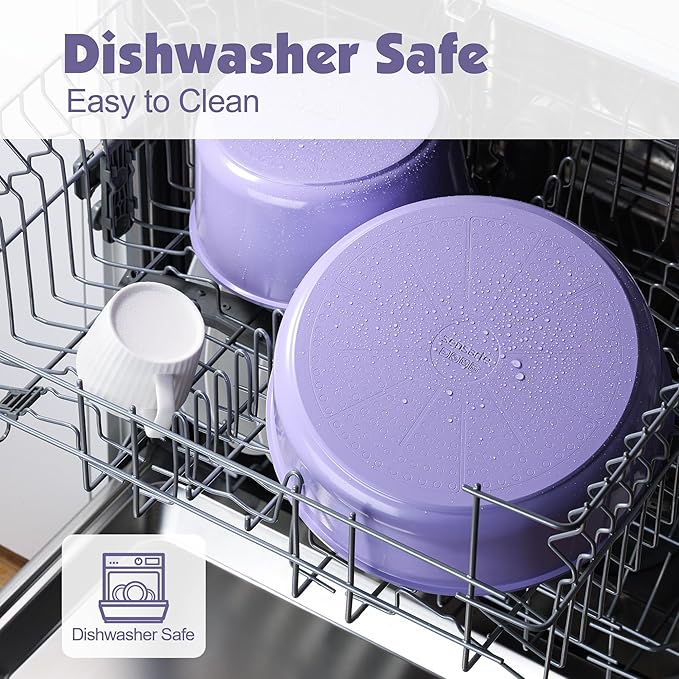SENSARTE 17 Piece Ceramic Pots and Pans Set, Nonstick Detachable Handle Cookware, Induction Kitchen Cookware Set with Removable Handle, Dishwasher 竊?Oven Safe (Purple)