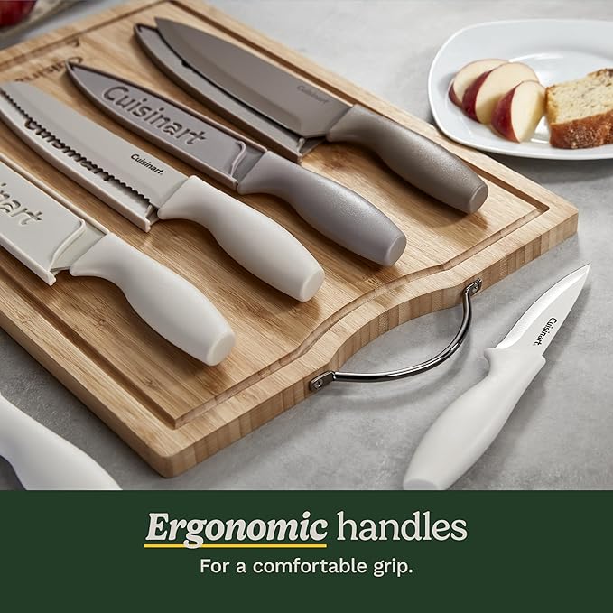 Cuisinart Advantage 12-Piece Kitchen Knife Set, Professional-Quality Nonstick Coated Stainless Steel Knives with Covers, Nonstick Color Coating for Easy Slicing, Ergonomic Handles, G1022-12N