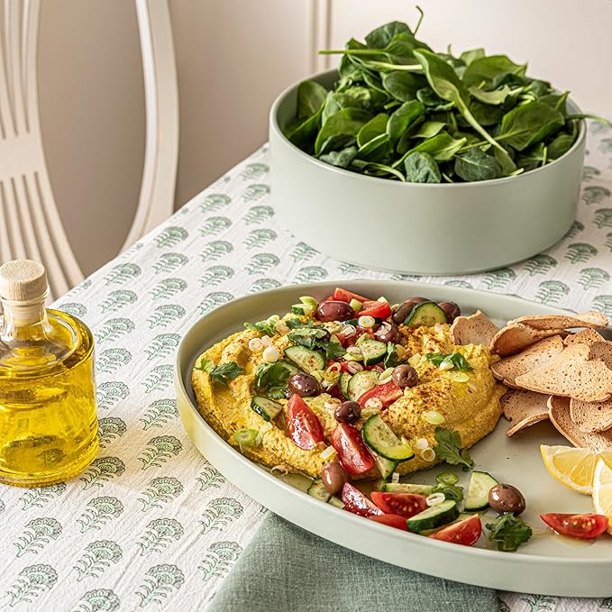 Over&Back Stackable Stoneware Serving Platter - Elegant 1-Piece Oval Serving Platter to Complete Your Kitchen Set - Perfect for Appetizers, Desserts, and More - 16" L x 11" W - Semi-Matte Sage