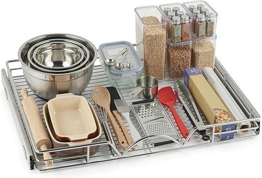 HOLDN??STORAGE Pull Out Cabinet Organizer, Heavy Duty Caddy w/Lifetime Limited Warranty -30?쓂 x 21?쒭 - Requires At Least 31-1/4??Cabinet Opening, Steel Metal Cabinet Drawers Slide Out, Chrome