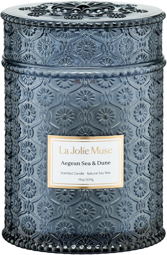 LA JOLIE MUSE Aegean Sea & Dune Candle ?밅ool Water, White Florals & Warm Amber | 19 oz Large Wooden Wick Candle | Natural Soy Wax | 90 Hours Clean Burn | Gift-Ready for Hosts & Gatherings