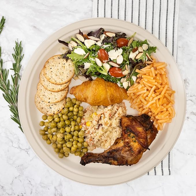 EconoHome 12 Inch Compostable Paper Plates [50-Pack] - Eco-Conscious Disposable Tray Made of Bagasse or Sugarcane Fiber - Microwave, Refrigerator-Safe - Heavy Duty Paper Plates for Dinner