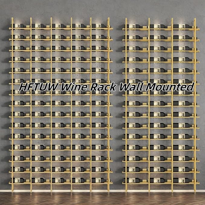 75-Bottle 5-Column Wall-Mounted Wine Rack, Gold Metal Wine Bottle Holder with Vertica Design, Space-Saving Wine Storage Shelf for Home Bar, Kitchen, Restaurant & Cellar(75 Bottles, 74.02" W)