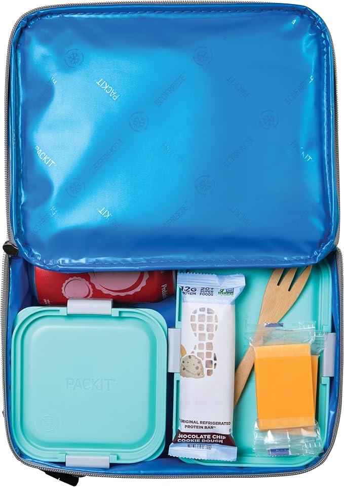 PackIt Freezable Classic Lunch Box, Gray Fog, Built with EcoFreeze짰 Technology, Collapsible, Reusable, Zip Closure With Front Pocket and Buckle Handle, For Work Lunches and Fresh Lunch On the Go
