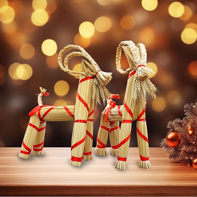 16.1-inch Tall Swedish Straw-Woven Christmas Goat Yule Decoration forome Birthday Party Interior Outdoor Holiday Tradition Decor