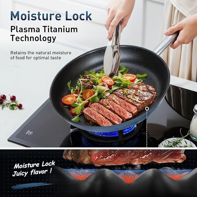 MAISON ARTS Non stick Cookware Sets, 6 Piece Induction Pots and Pans Set, Non-Toxic Deep Frying Pan Suitable for All Stove