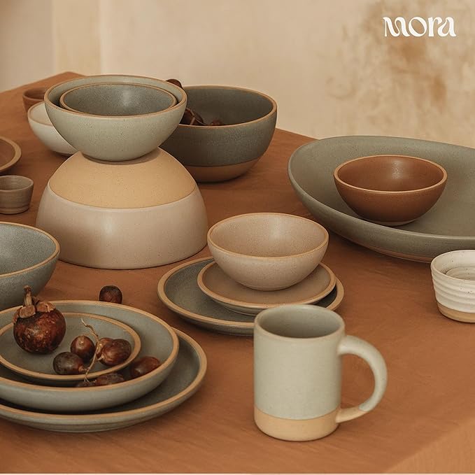 MORA Medium Bowls Set of 4, 28oz Ceramic Pottery Everyday Bowls - Microwave, Oven and Dishwasher Safe - Mushroom