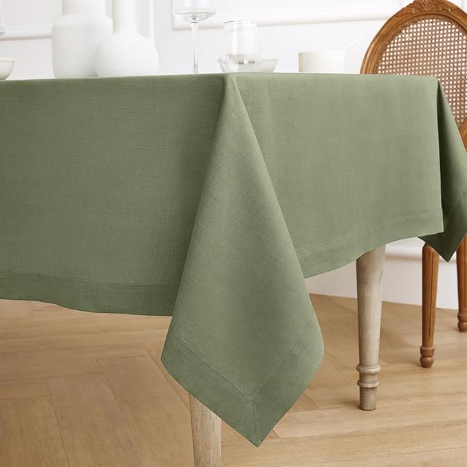 Solino Home Linen Tablecloth 60 x 90 Inch - 100% Pure Linen Oil Green Table Cloth for Rectangle Tables - Fete, Machine Washable Tablecloth for Spring, St Patricks Day, Easter