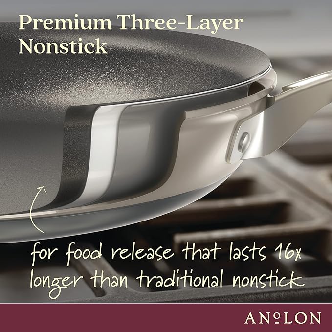 Anolon Achieve Hard Anodized Nonstick Saut챕 Pan with Lid, 3 Quart - Silver