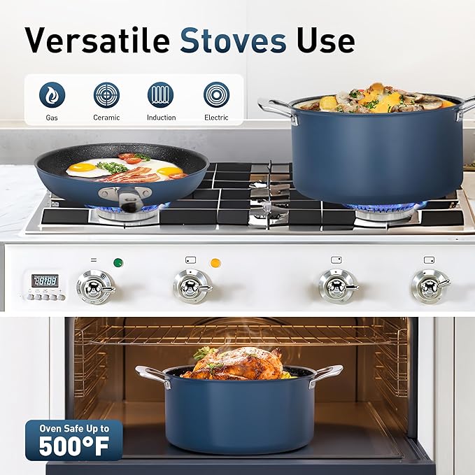 MAISON ARTS Non stick Cookware Sets, 6 Piece Induction Pots and Pans Set, Non-Toxic Deep Frying Pan Suitable for All Stove