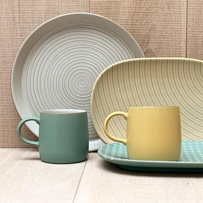 Denby - Impression Assorted Mustard & Mint Small Mugs Set of 2-9.5oz/ 280ml Tea Cup Mug Set For Office & Home - Dishwasher & Microwave Safe - Tea Cups With Neutral Glaze, Chip Resistant