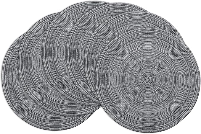 Winknowl Round Braided Placemats Set of 6 Washable Woven Heat Resistant Table Mats for Kitchen Dining Tables 15 inch Round Place Mats (Mist Gray,6)