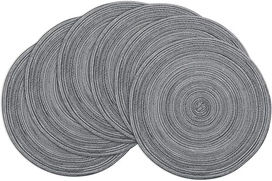 Winknowl Round Braided Placemats Set of 6 Washable Woven Heat Resistant Table Mats for Kitchen Dining Tables 15 inch Round Place Mats (Mist Gray,6)