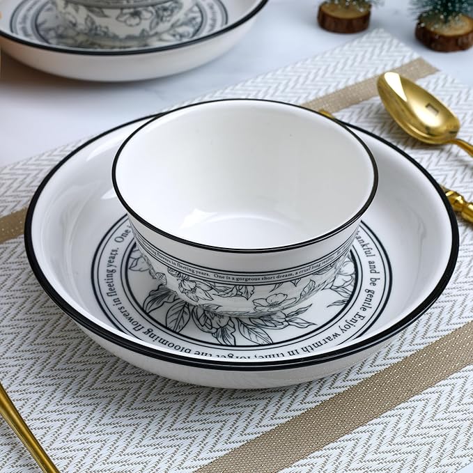 Floral Porcelain Dinnerware Sets for 2, 10-Piece Plates and Bowls Set,Microwave & Dishwasher Safe, Elegant Gift Packaging