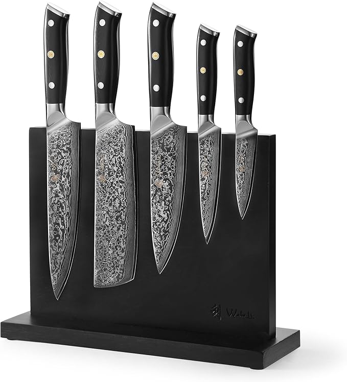 Wakoli Elite Cuisine Knife Block Set ??5-Piece Professional Damascus Kitchen Knife Set with Magnetic Block, G10 Handles & VG10 Core in Elegant Gift Box