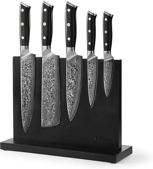 Wakoli Elite Cuisine Knife Block Set ??5-Piece Professional Damascus Kitchen Knife Set with Magnetic Block, G10 Handles & VG10 Core in Elegant Gift Box