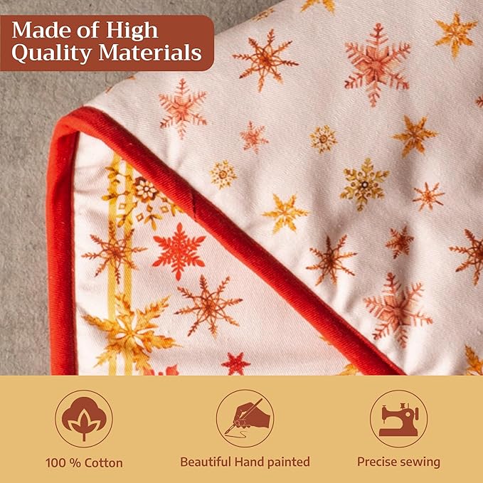 Maison d' Hermine Double Oven Mitt (7" x 35") 100% Cotton Heat Resistant BBQ Cooking Gloves with Loop for Thanksgiving Christmas Decorations Baking Cooking Barbeque Handling Hot Pan (Crystal Star)