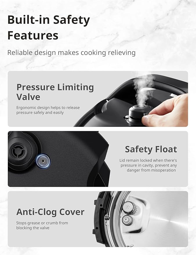 COMFEE??9-in-1 Electric Pressure Cooker, 14 Presets Instant Multi Slow Cooker Olla de Presion Non-Stick Pot Rice , Yogurt Maker, Saut챕 Steamer, Black , 6 Quarts