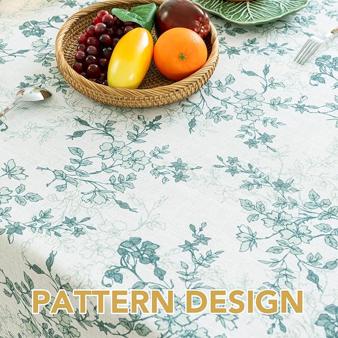 H.VERSAILTEX Linen Table Cloths Floral Printed Tablecloth Spill-Proof Waterproof Table Cover for Dining Buffet Feature Soft and Thick Fabric Wrinkle Free, 60 x 104 Inch, Retro Floral - Sage