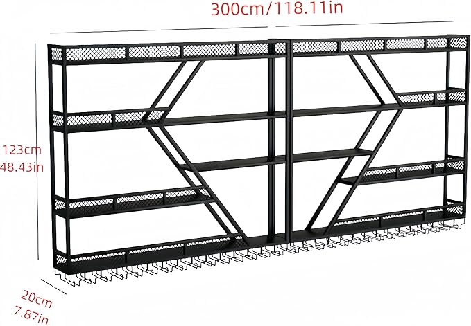 118 Inch 4 Tier Metal Wine Rack Wall Mounted, Modern Bar Shelves Wall Mounted Wine Rack with LED Light, Liquor Shelf Wall Mounted, Bar Shelves for Liquor Bottles (Black with Blue led, 118-4 Tier)