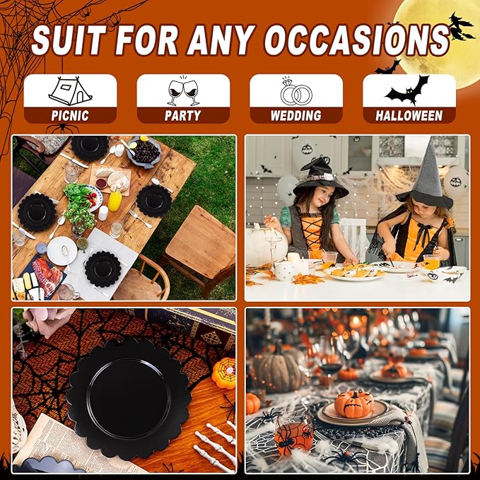 SUT 72 PCS Black Plastic Plates - 7.5 Inch Plates Disposable Heavy Duty竊똏lastic Plates for Party, Dessert & Celebrations