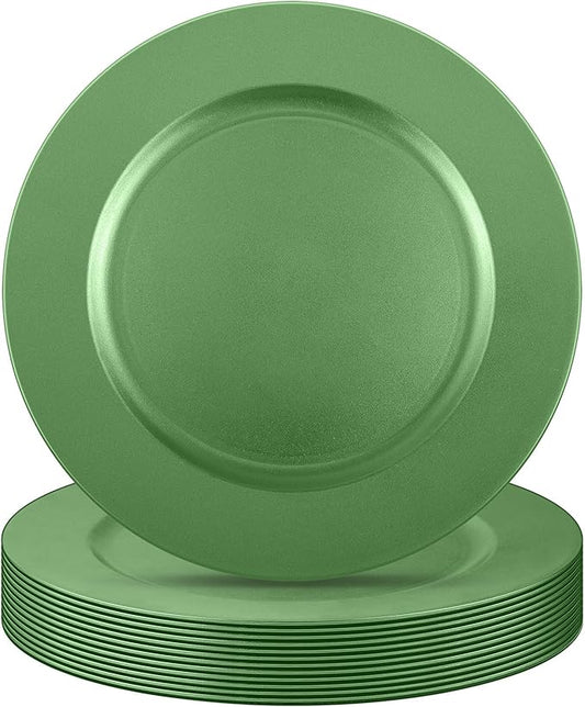 Tanlade 12 Pcs 13 Inch Charger Plates Bulk Round Wedding Chargers Plastic Dinner Plates for Table Setting Wedding Party Decoration (Green)