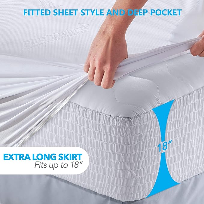 PlushDeluxe Premium Bamboo Mattress Protector ??Twin Size, Waterproof, & Ultra Soft Breathable Noiseless Washable Bed Mattress Cover for Comfort & Protection - White