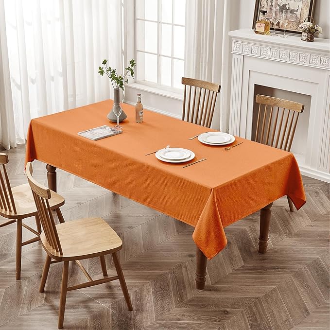 BALCONY & FALCON Rectangle Tablecloth Jacquard Style Water Resistant Table Cover for Autumn Fall Harvest Halloween Thanksgiving Party Dining Kitchen (Pumpkin, 57 x 118 inch)