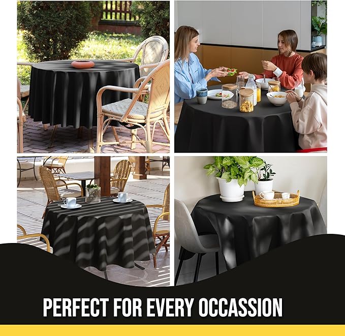 Party Solids 12-Pack Black Round Plastic Tablecloth Disposable ??Size: 60 Inches ??Round Plastic Table Cloths for Parties, Picnics & Formal Events