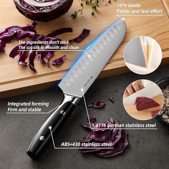6-Piece Knife Block Sets，Stainless Steel Kitchen Knife Set with Block ??High Carbon Black Knives, Dishwasher Safe，Holiday Gift