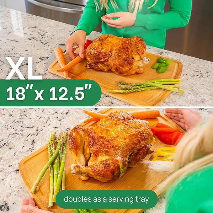 FSC-Certified Extra Large Bamboo Cutting Board Featuring 18 Inch Glue-Free Surface????XL, Non-Toxic Wooden Board for Family Kitchens, Butcher Block Style Food Prep with Lifetime Replacements