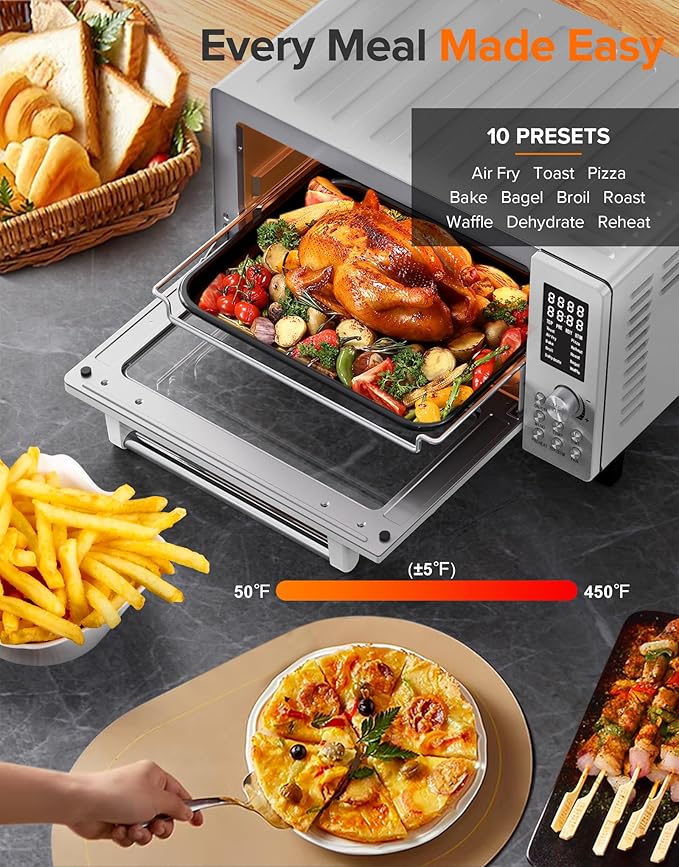 Nuwave Bravo Pro Smart 21QT Toaster Oven Air Fryer Combo, Convection Oven Countertop, 10 functions all in 1, with even & quick crisp technology, 50-450째F, 1800W, Stainless Steel