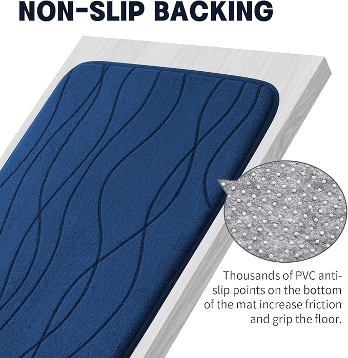 YIHOUSE Memory Foam Blue Bathroom Rug Sets 5 Piece, Ultra Absorbent Bath Mat for Bathroom - Non-Slip Machine Washable & Dry Quickly, 5 Piece Bathroom Mat Set, Navy Blue