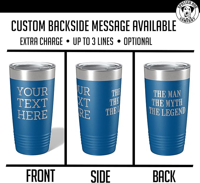 Personalized 20oz (17 Colors) Powder Coated Insulated Stainless Steel Tumbler with Lid, Custom Etched, Customized Text Message Name, Engraved Gift Idea Women Men Him Her, Your Text Here (Royal Blue)