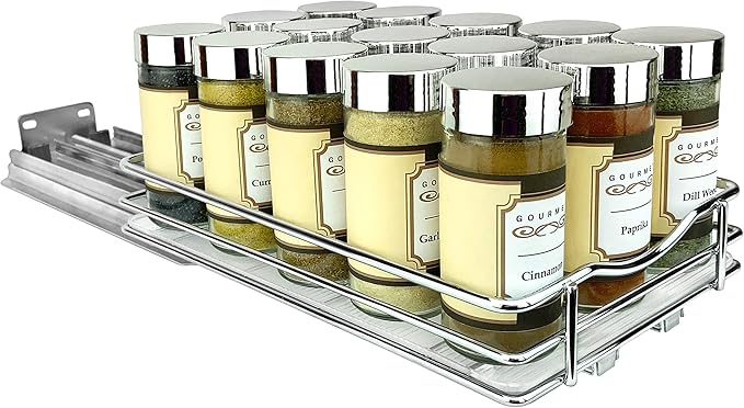 LYNK PROFESSIONAL짰 Pull Out Spice Rack Organizer for Inside Kitchen Cabinets - 6-3/8 inch Wide - Slide Out Drawer ??Chrome Sliding Spice Cabinet Organization Shelf Racks - 1 Tier