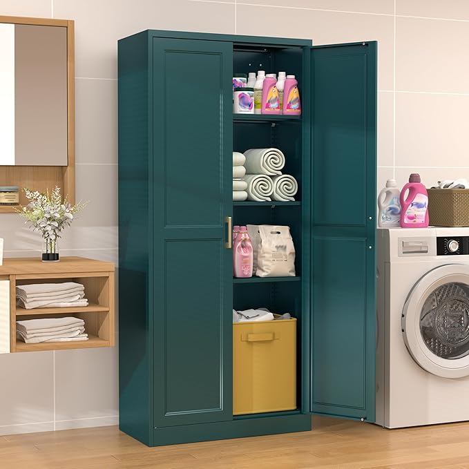 71??Metal Tall Kitchen Pantry Cabinet,Storage Cabinet with Doors and Adjustable Shelves,Modern Kitchen Hutch Cabinet,Freestanding Cupboard for Dining Living Room