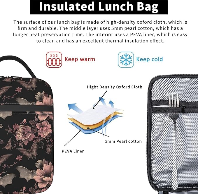 VANZEV Lunch Box for Adults Women Girls Boys Kids Goth Lunch Box Insulated Cooler Reusable Lunch Bag Container Gifts for Work Office Picnic Travel School