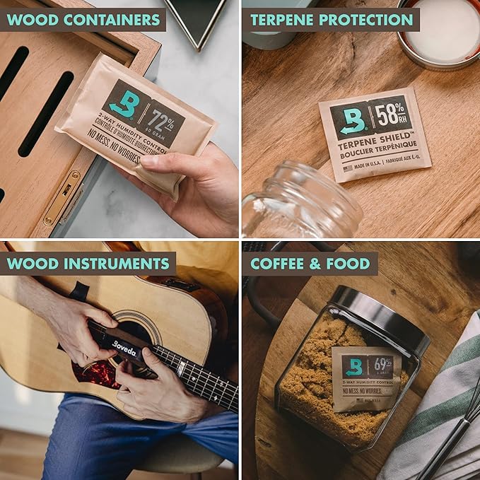 Boveda 69% Two-Way Humidity Control Pack for Storing Up to 25 Items ??Size 60 ??Single ??Plastic & Wood Humidifier Boxes & Zip Lock Bags ??Moisture Absorber ??Humidifier Pack ??Individually Wrapped