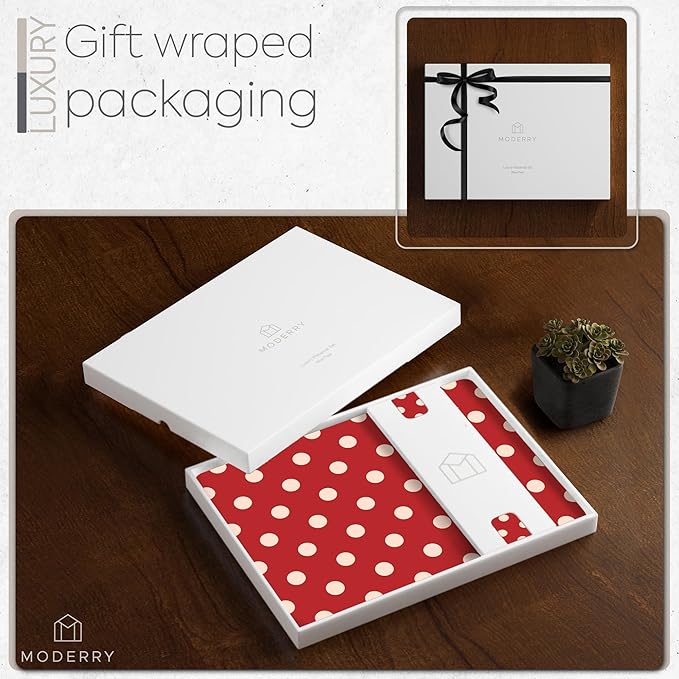 Moderry Set of 4 Heat Resistant Cork Placemats for Dining Table with Free Set of 4 Matching Drink Coasters Cream & Red Polkadot Design 16 x 12 Inches Cork Backed Hard Placemats (Red Polkadot)