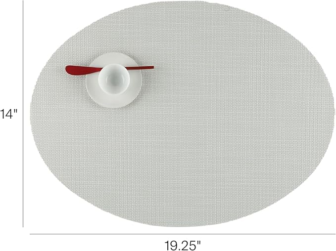 Chilewich Mini Basketweave Placemats in Sandstone - Set of 4 - Easy Care Woven Tabletop Textiles - Indoor/Outdoor - 19.25" x 14" Oval