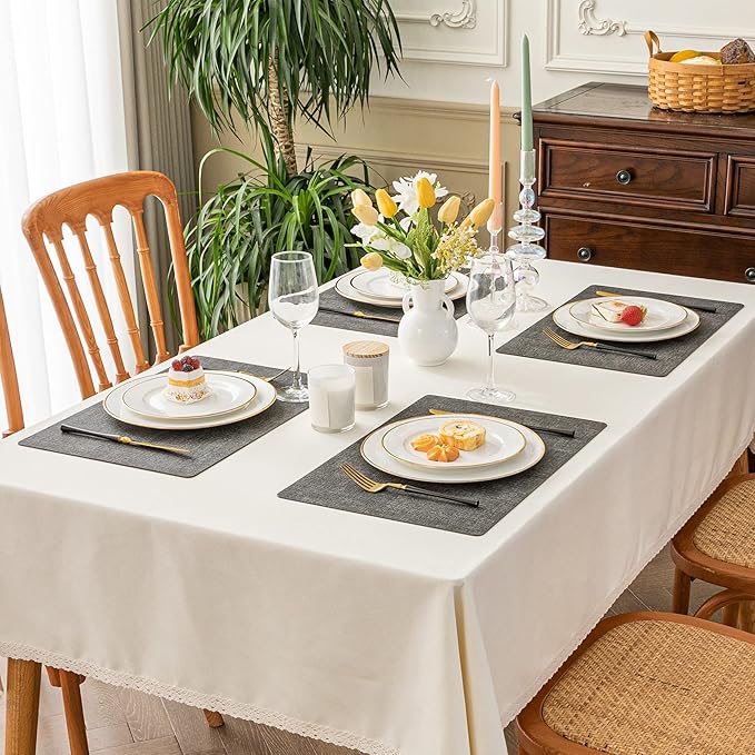 Romanstile Vinyl Placemats Set of 4-12 X 17 Inch - Heat Resistant Place Mats 100% Waterproof Oilproof Wipeable Reversible Faux Leather Table Mats for Kitchen, Dining, Party, Outdoor, Dark Grey