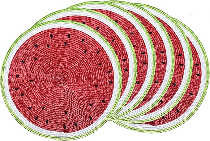 AHHFSMEI Round Braided Placemats 15 Inch Round Table Mats for Dining Tables Natural Woven Heat Resistant Place mats Set of 6 (Watermelon red)