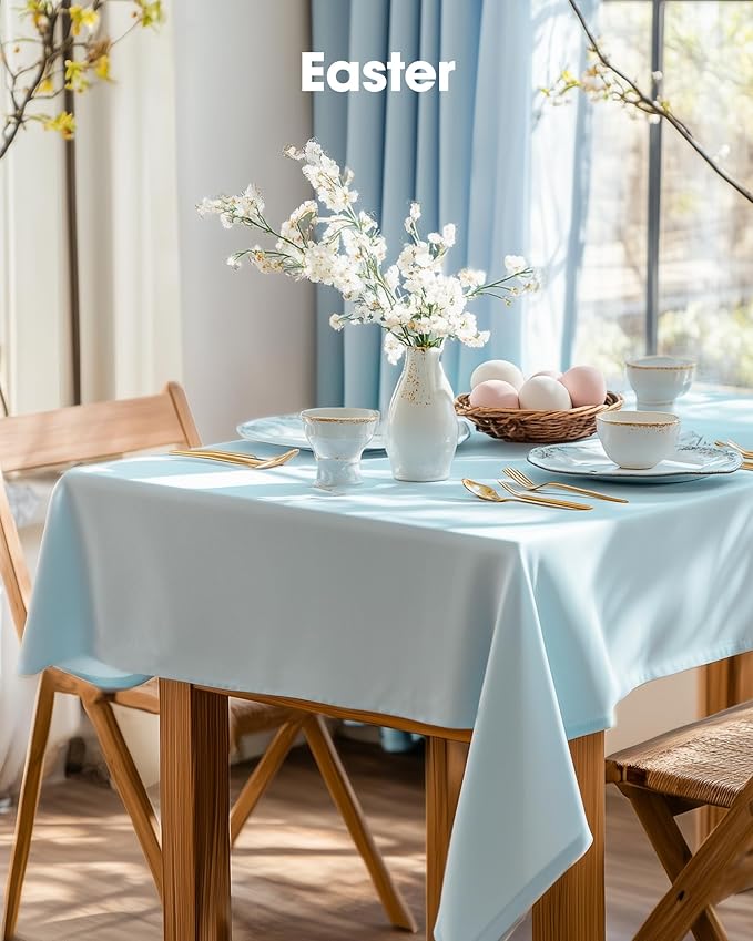 Pureegg Plastic Table Cloth Disposable 12 Pack, 54 x 108 Inch Table Cloths, Easter Party, Picnic, Wedding, Decorative Tablecloths, Rectangle, Baby Blue Plastic Cover, Leakproof & Sturdy, Light Blue