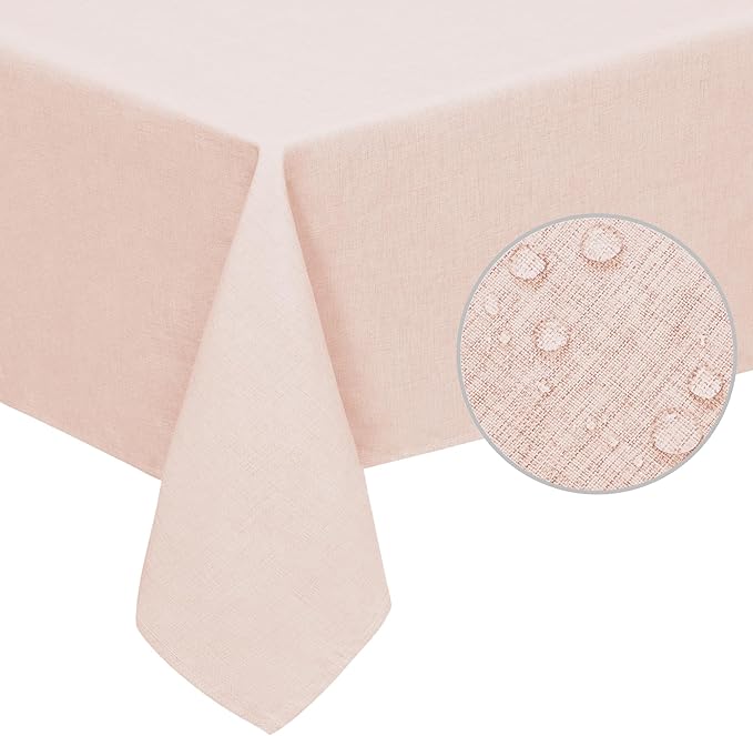 Easy-Going Faux Linen Waterproof Spill-Proof Tablecloth Stain Resistant Rectangle Table Cloth Wrinkle Free Decorative Fabric for Kitchen, Dining, Party, Weddings, Restaurants (60x102 in, Pink)