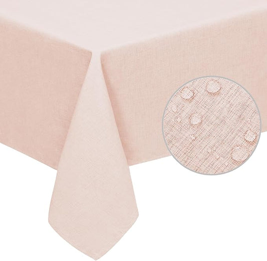 Easy-Going Faux Linen Waterproof Spill-Proof Tablecloth Stain Resistant Rectangle Table Cloth Wrinkle Free Decorative Fabric for Kitchen, Dining, Party, Weddings, Restaurants (60x102 in, Pink)