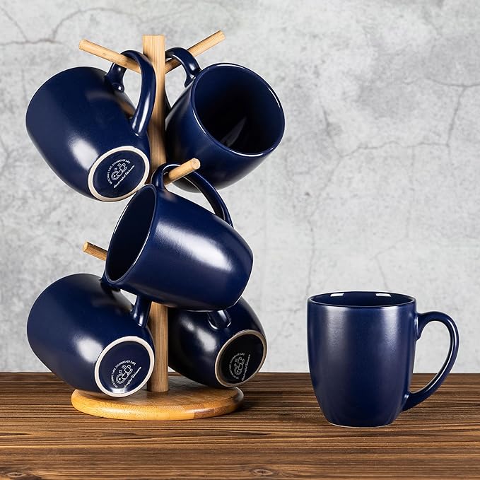 GBhome 16oz Coffee Mugs Set of 6, Large Ceramic Coffee Mugs for Man, Woman, Dad, Mom, Modern Coffee Mugs Set with handle for Tea/Latte/Cappuccino/Milk/Cocoa. Dishwasher&Microwave Safe,Matte Blue