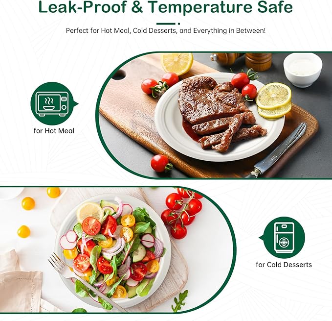 ?윮?윭 ?뿙?뿻?뿰?뿵, ?윮?윯?윺-?뿣?뿮?뿰?뿸 Compostable Paper Plates, Heavy-Duty Biodegradable Disposable Dish Made from Bagasse, Perfeck for Snacks, Desserts, Party, Wedding and More (White)