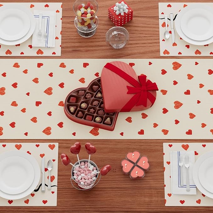 XCHI Red Little Love Hearts Valentine's Day Table Runner Table Decoration for Party Home Kitchen Dining Holiday Decor 13x72 Inch